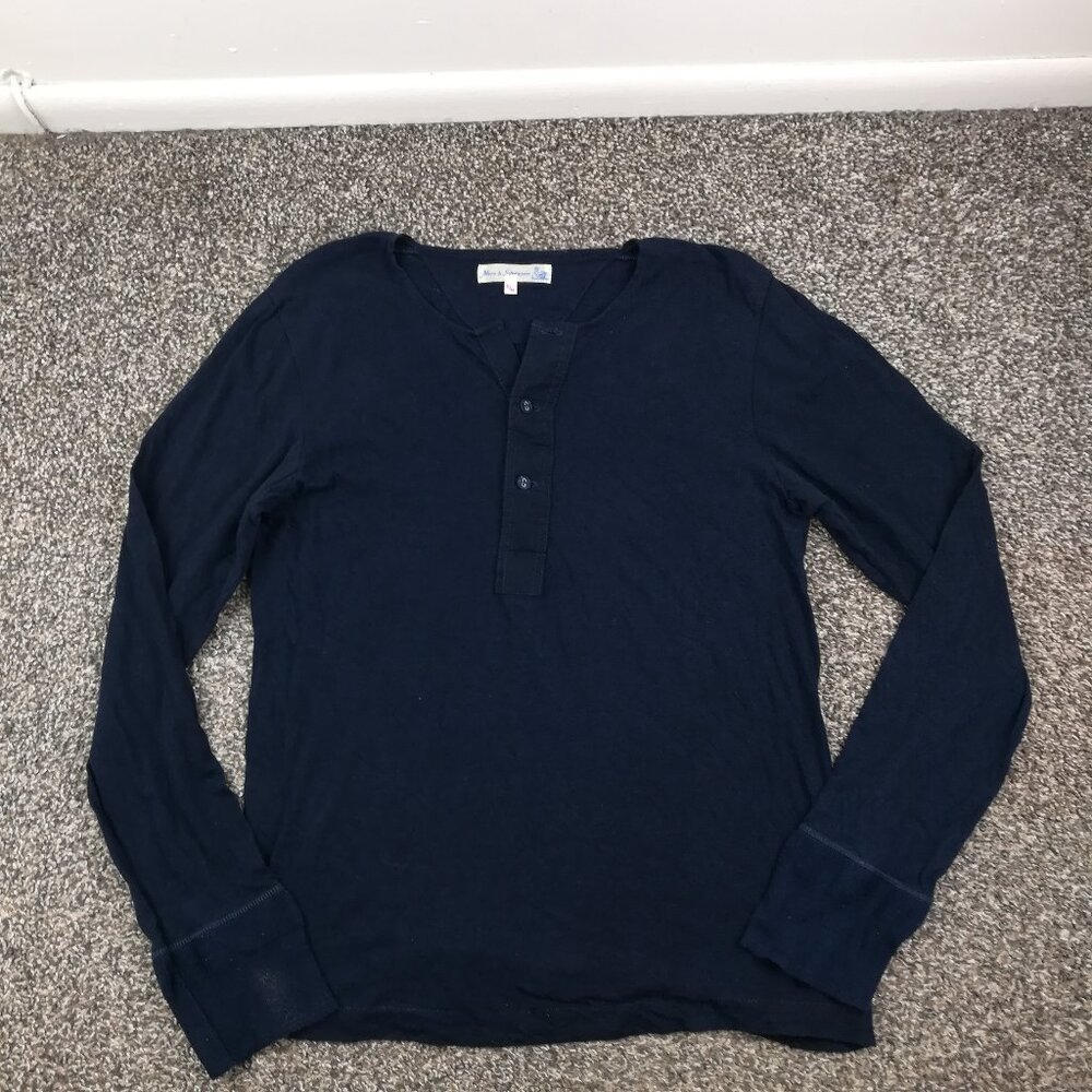 Merz B Schwanen Long Sleeve Henley Shirt Viscose Cotton Navy Blue Size 5 Medium